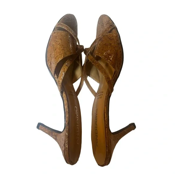 Andiamo Women's Patent Cork Slip On Strappy Heels Wrap Sandals Open Back, Brown - Picture 5 of 9